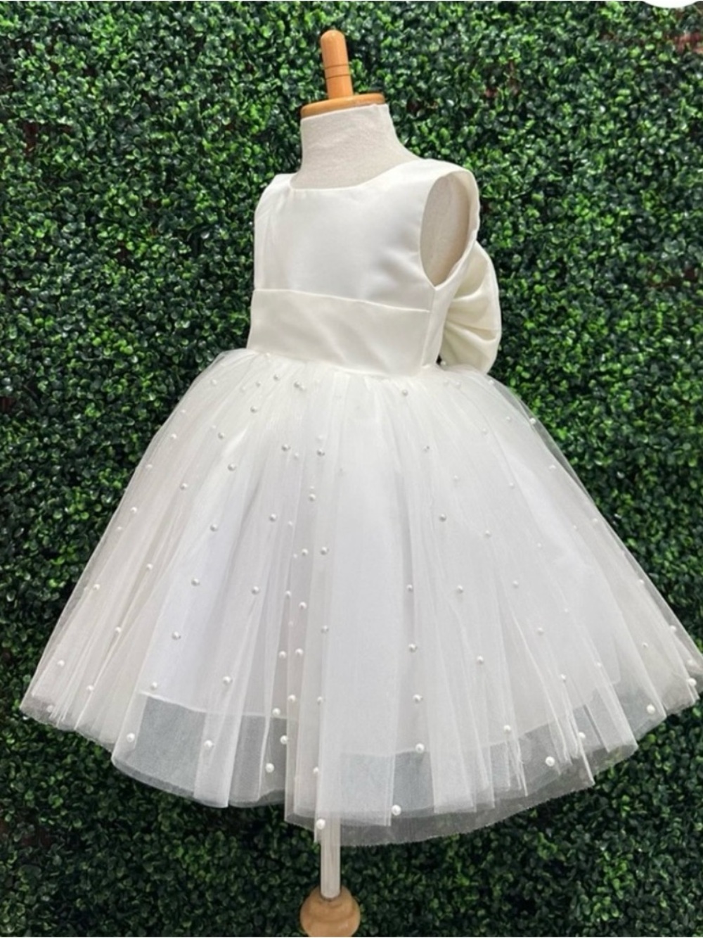 Girls White Pearl Tulle Flower Girl, Blessing Sleeveless Dress